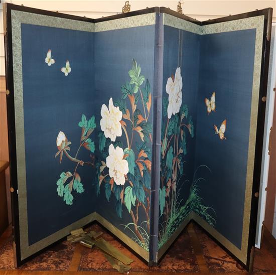 Two Chinese hand-painted four fold screens H.88cm